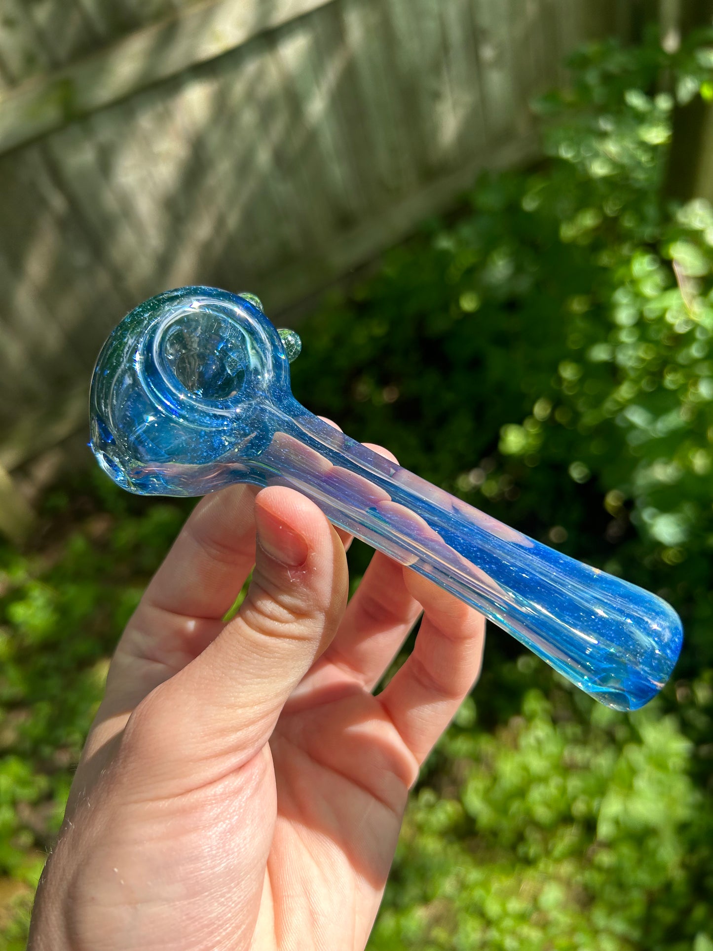 Blue Uranium Glass Pipe with Silver Fume