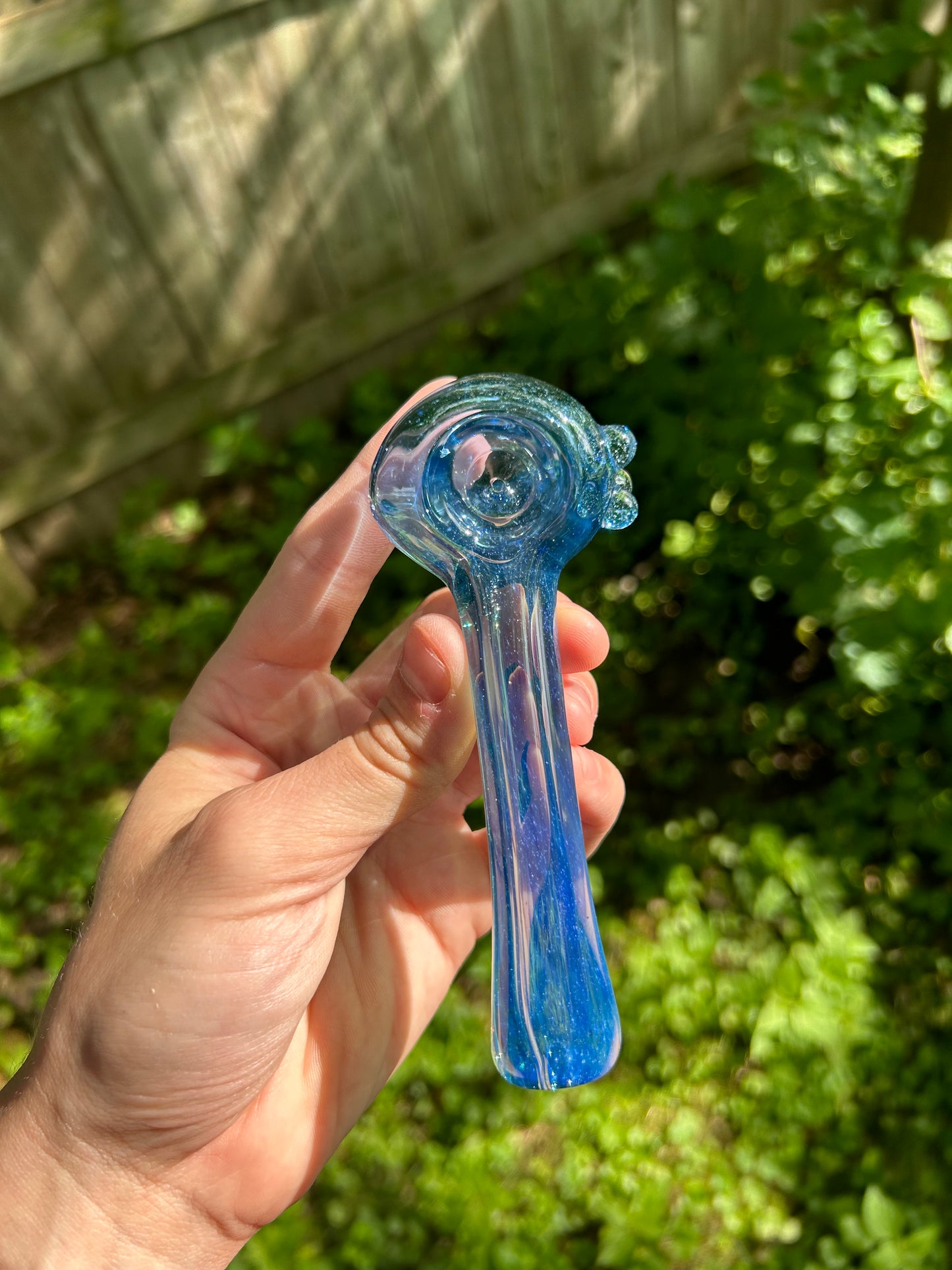 Blue Uranium Glass Pipe with Silver Fume
