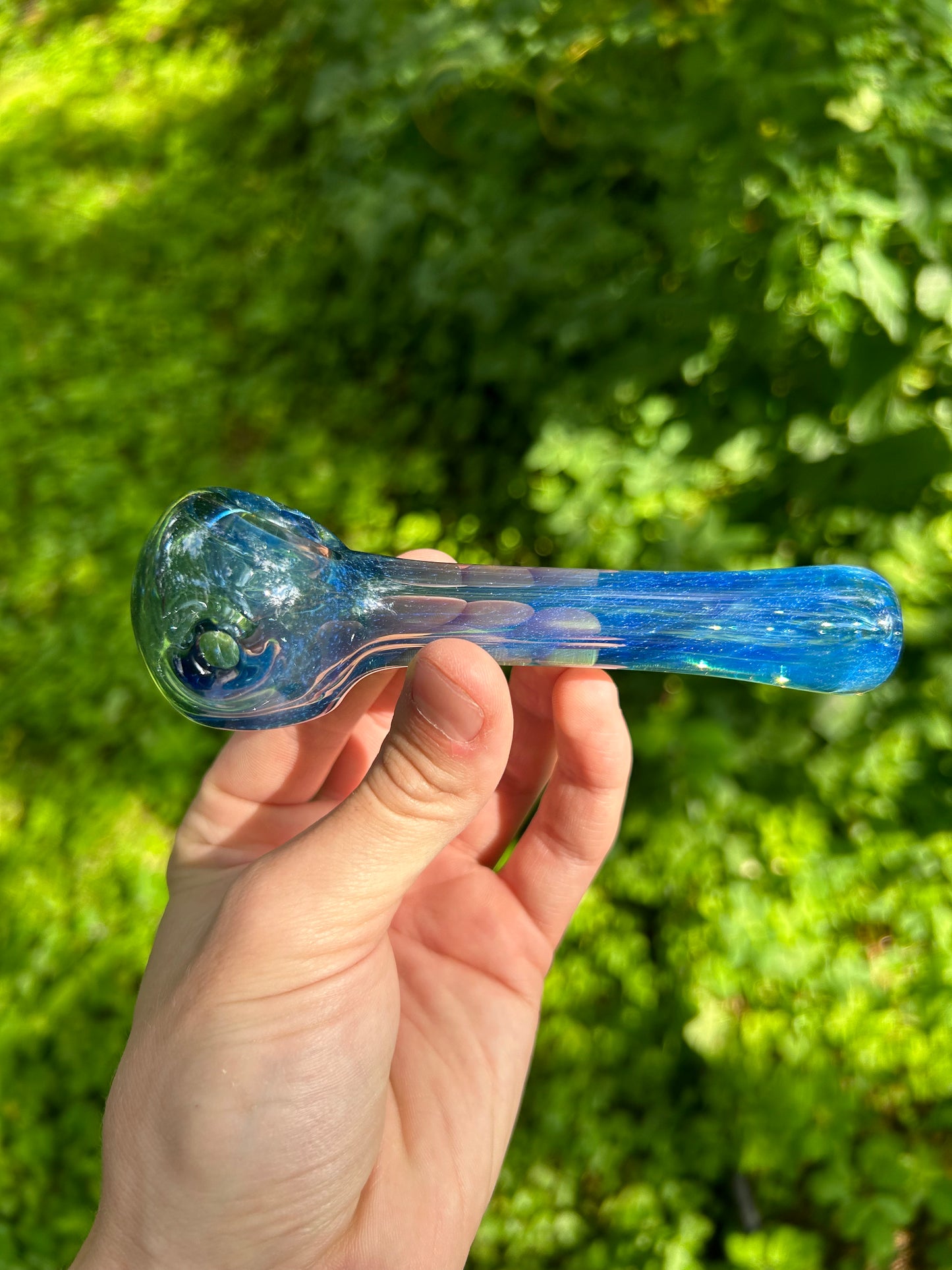 Blue Uranium Glass Pipe with Silver Fume
