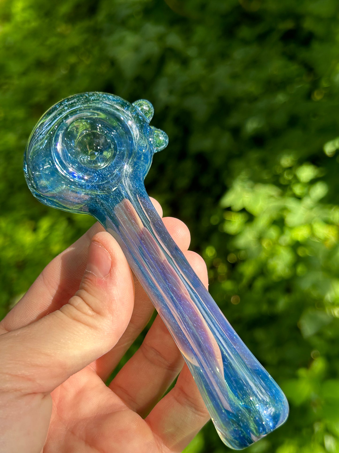 Blue Uranium Glass Pipe with Silver Fume