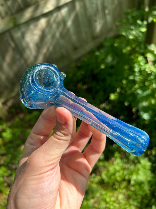 Blue Uranium Glass Pipe with Silver Fume