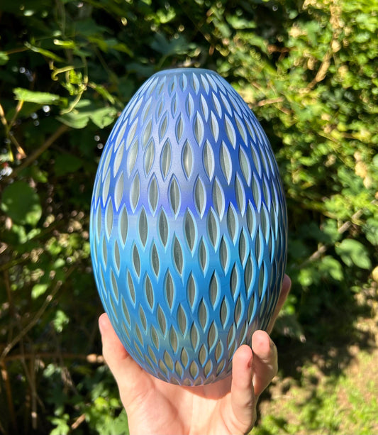 Blue and Uranium Carved Glass Vase